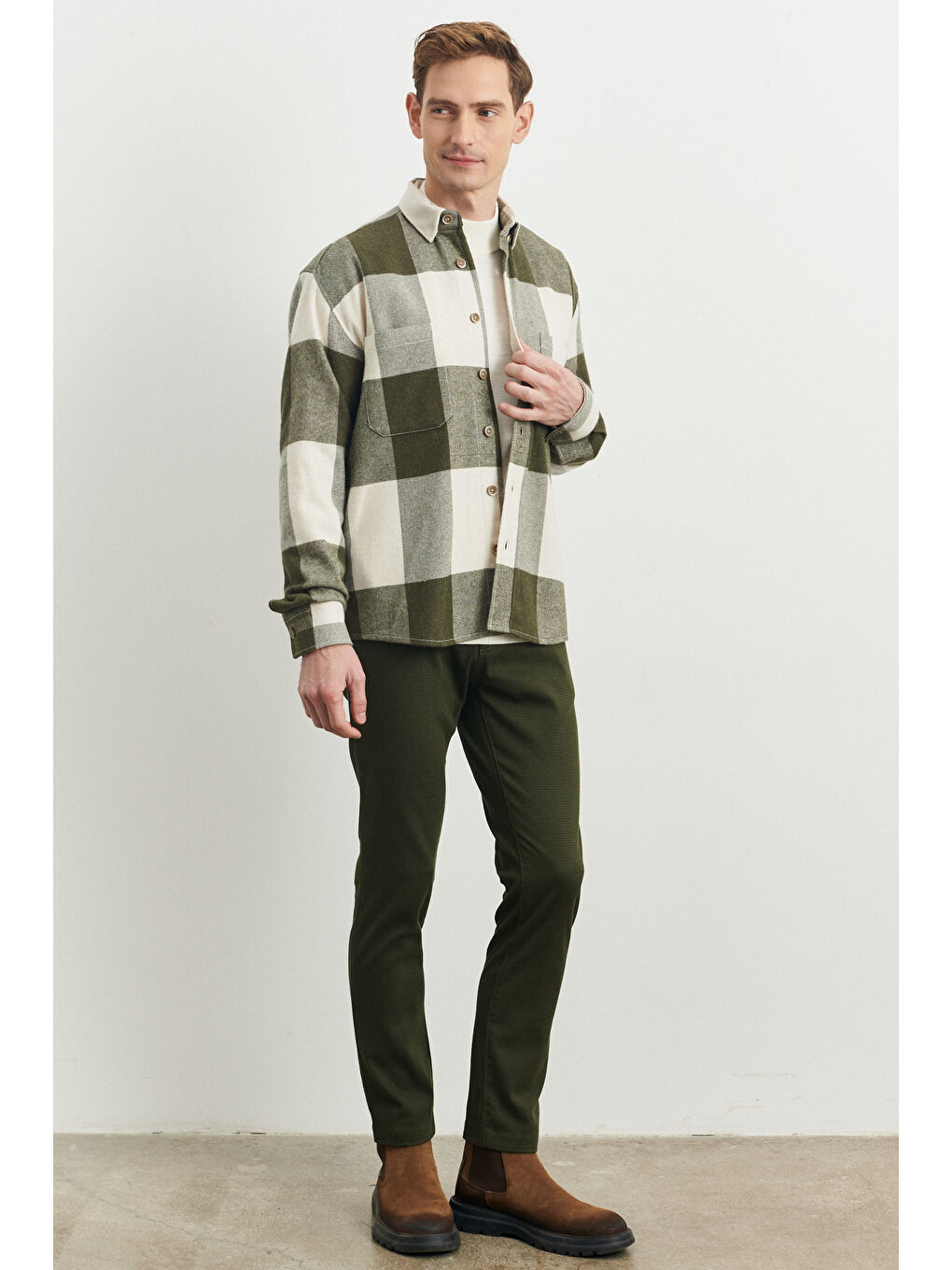 Erkek Haki Slim Fit Dar Kesim Armürlü Esnek Casual Pantolon-2