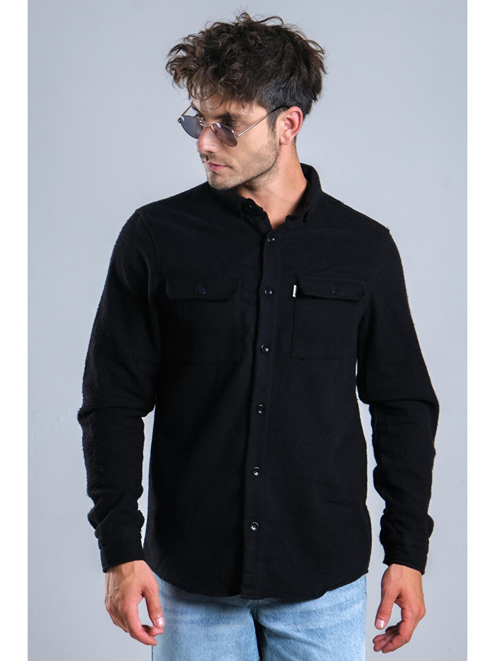 Siyah Demir Düğmeli Kapaklı Kışlık Oduncu Gömlek MAR 4145-3