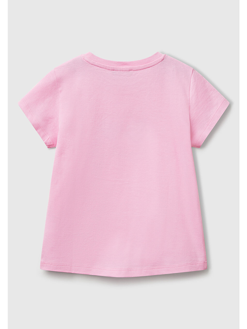 Kız Çocuk Pembe Simli Benetton Logo Baskılı T-Shirt-1