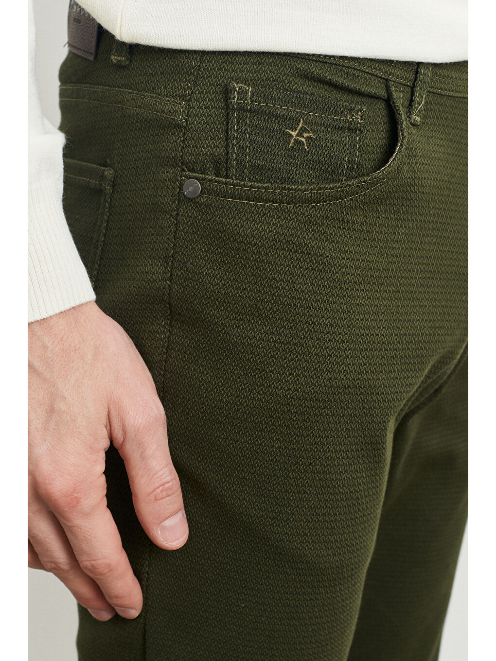 Erkek Haki Slim Fit Dar Kesim Armürlü Esnek Casual Pantolon-4