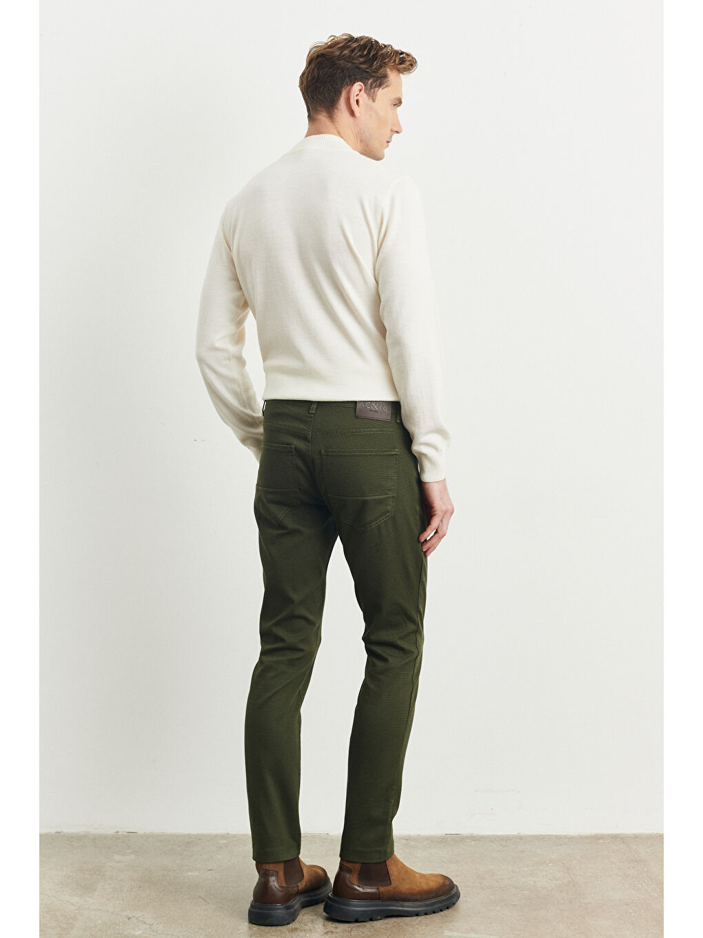 Erkek Haki Slim Fit Dar Kesim Armürlü Esnek Casual Pantolon-5
