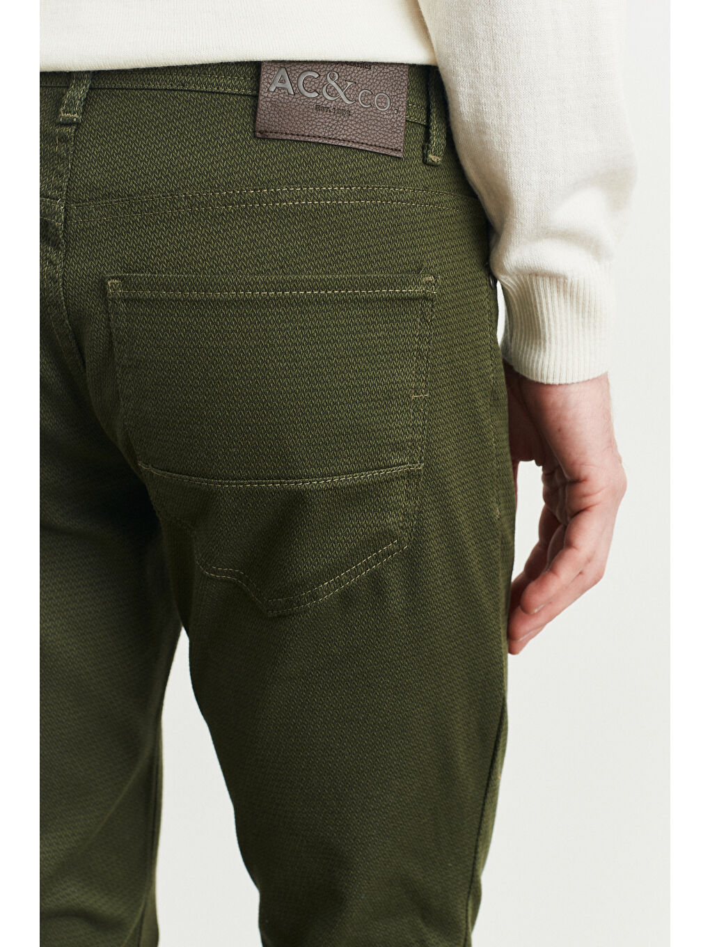 Erkek Haki Slim Fit Dar Kesim Armürlü Esnek Casual Pantolon-6