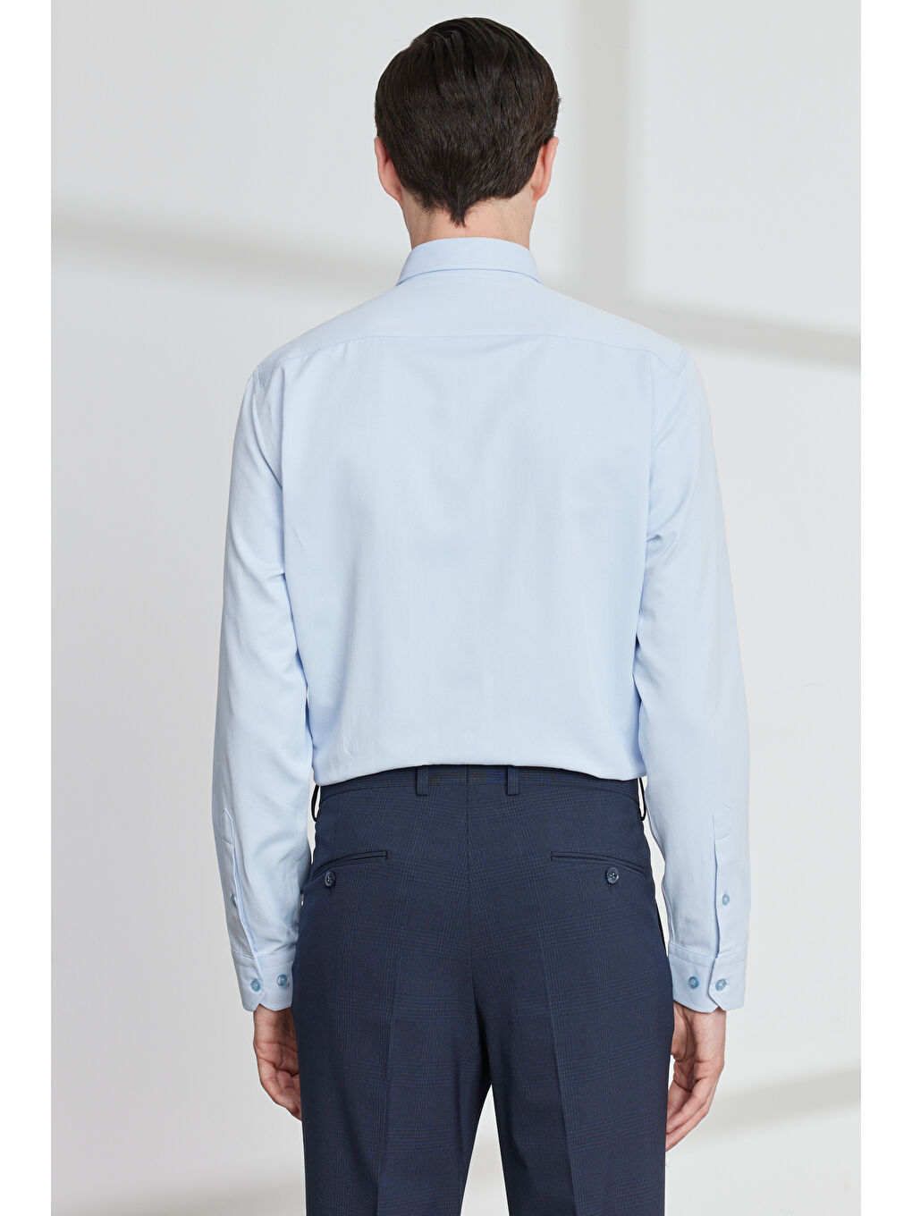 Erkek Açık Mavi Slim Fit Dar Kesim Klasik Yaka Pamuklu Armürlü Gömlek-4