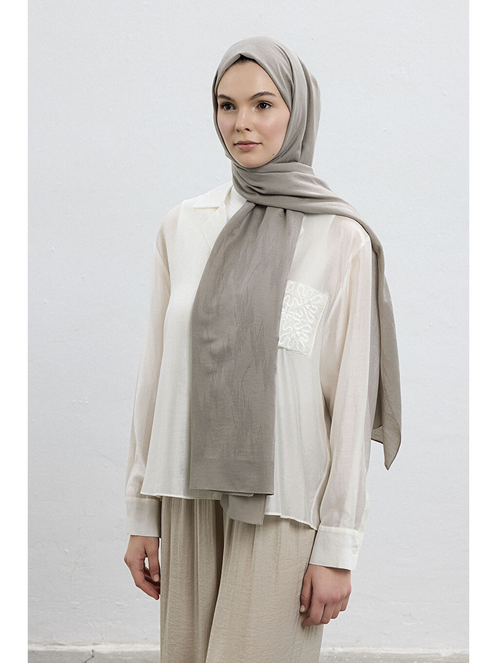 Bej Pamuk Line Şal Vizon