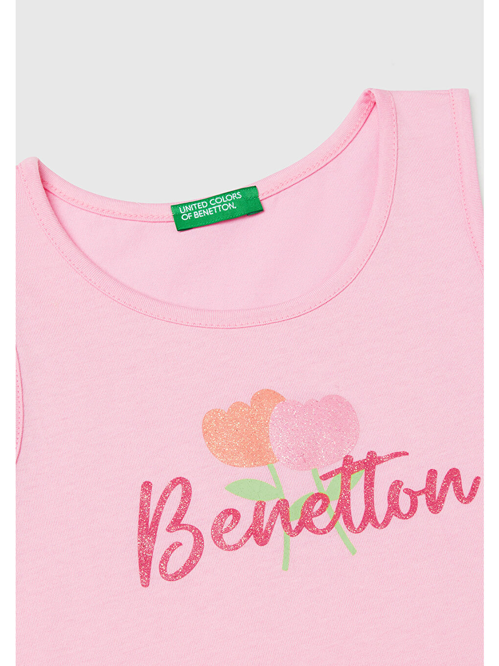Kız Çocuk Pembe Simli Benetton Logo Baskılı Atlet-2