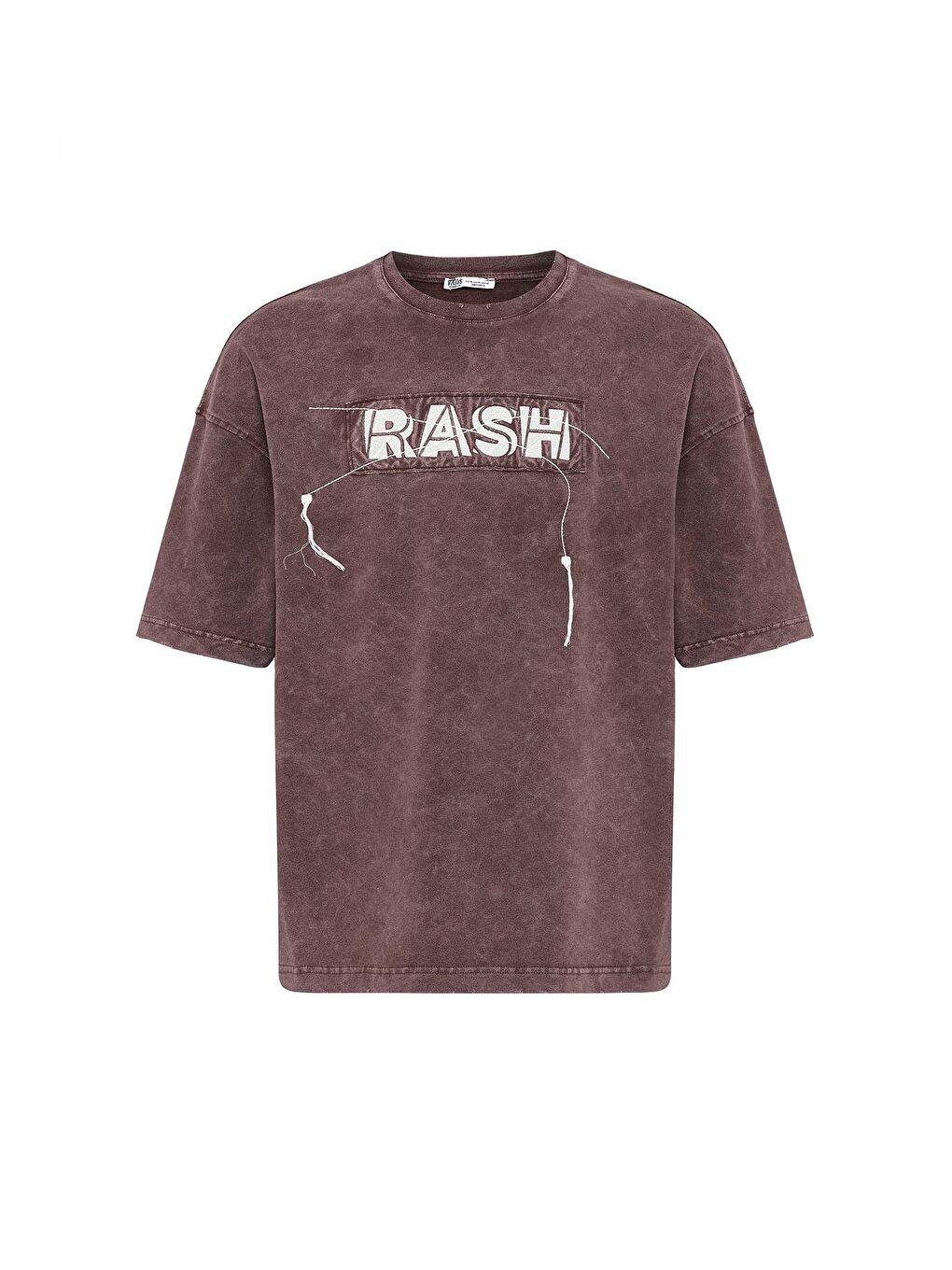 Kahverengi Yıkamalı Oversize Baskılı Tişört Kahve-1