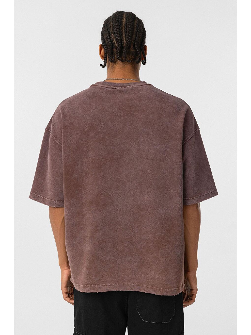 Kahverengi Yıkamalı Oversize Baskılı Tişört Kahve-4