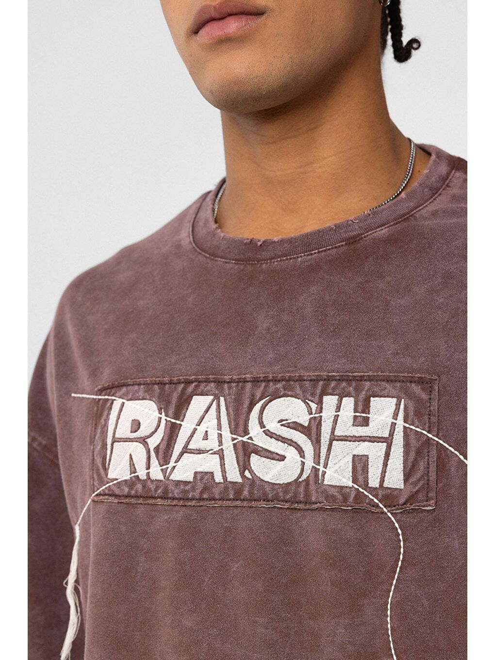 Kahverengi Yıkamalı Oversize Baskılı Tişört Kahve-5