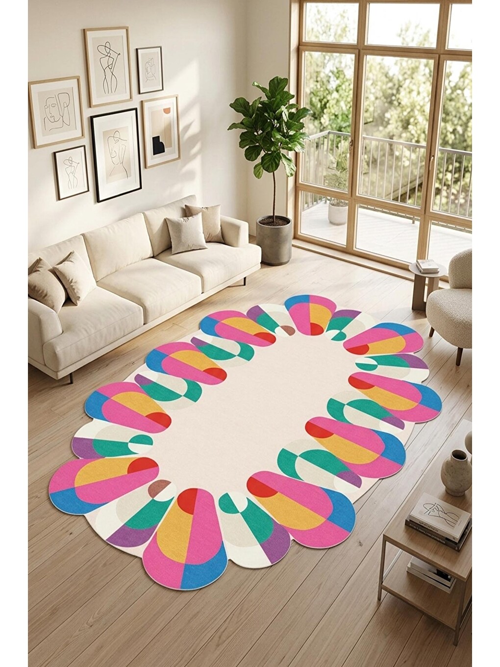 Pembe Modern Dekoratif Halı – Makinada Yıkanabilir, Kaymaz Taban, İnce Lazer Kesim Halı-1