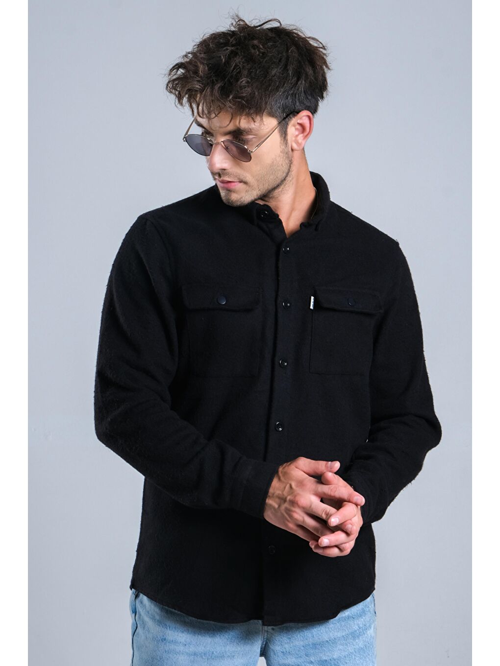 Siyah Demir Düğmeli Kapaklı Kışlık Oduncu Gömlek MAR 4145-5