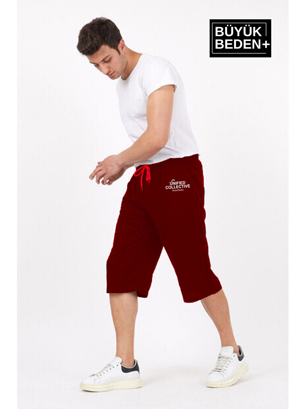 Bordo Erkek  Unified Collective Baskılı Slim Fit Kalıp Büyük Beden Şort SPR25BSR088