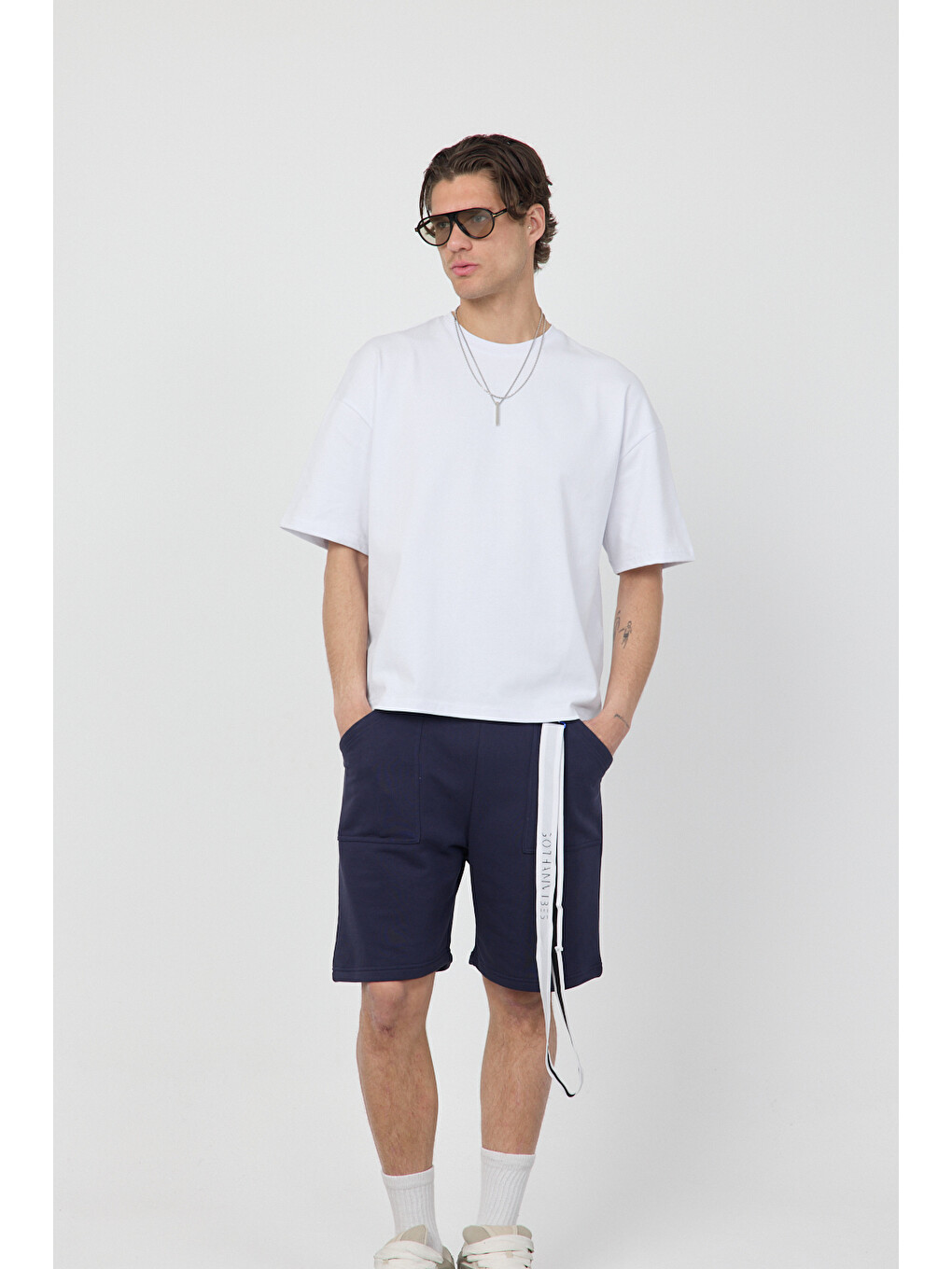 Lacivert Oversize Şort-4