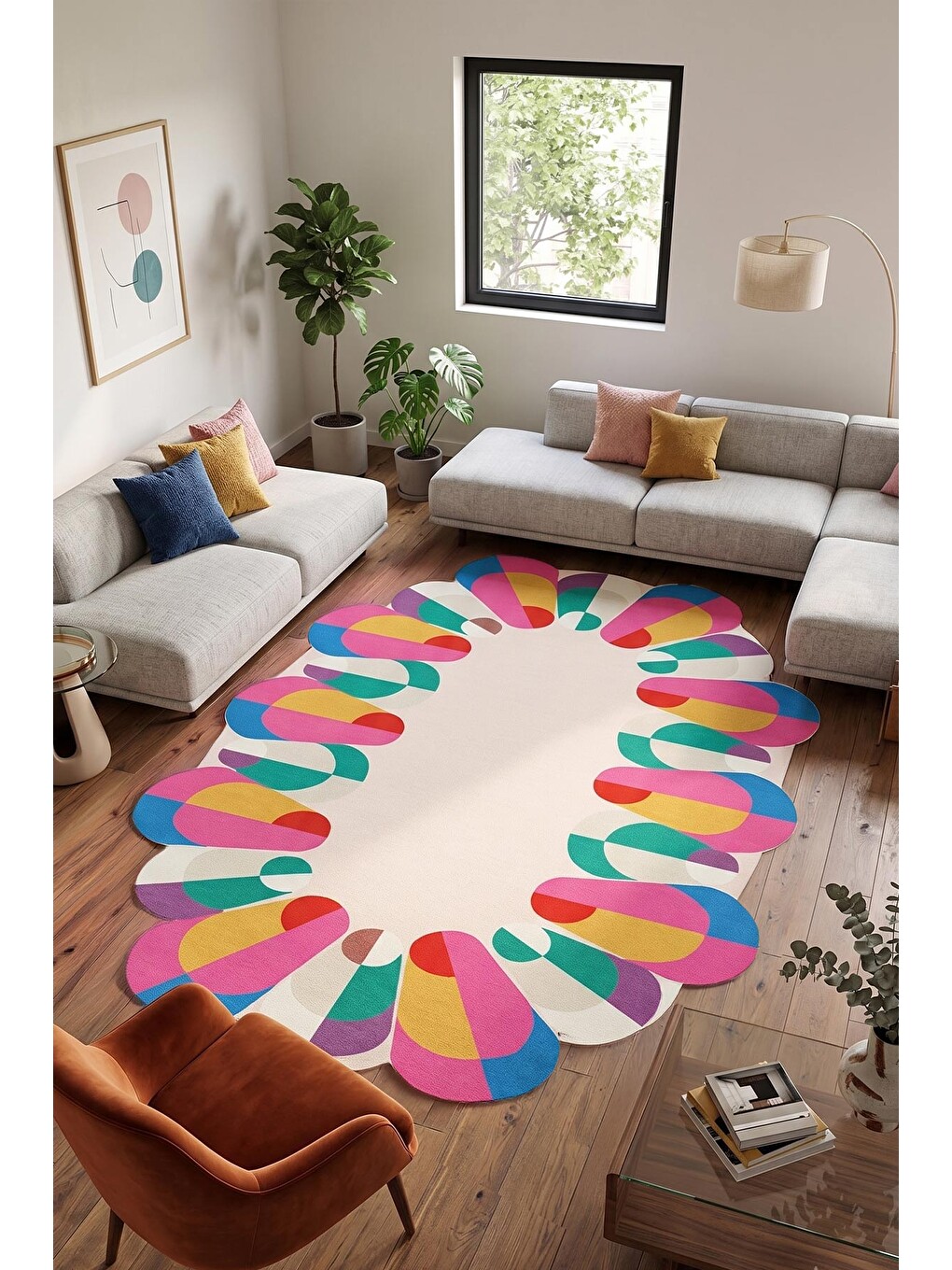 Pembe Modern Dekoratif Halı – Makinada Yıkanabilir, Kaymaz Taban, İnce Lazer Kesim Halı-2