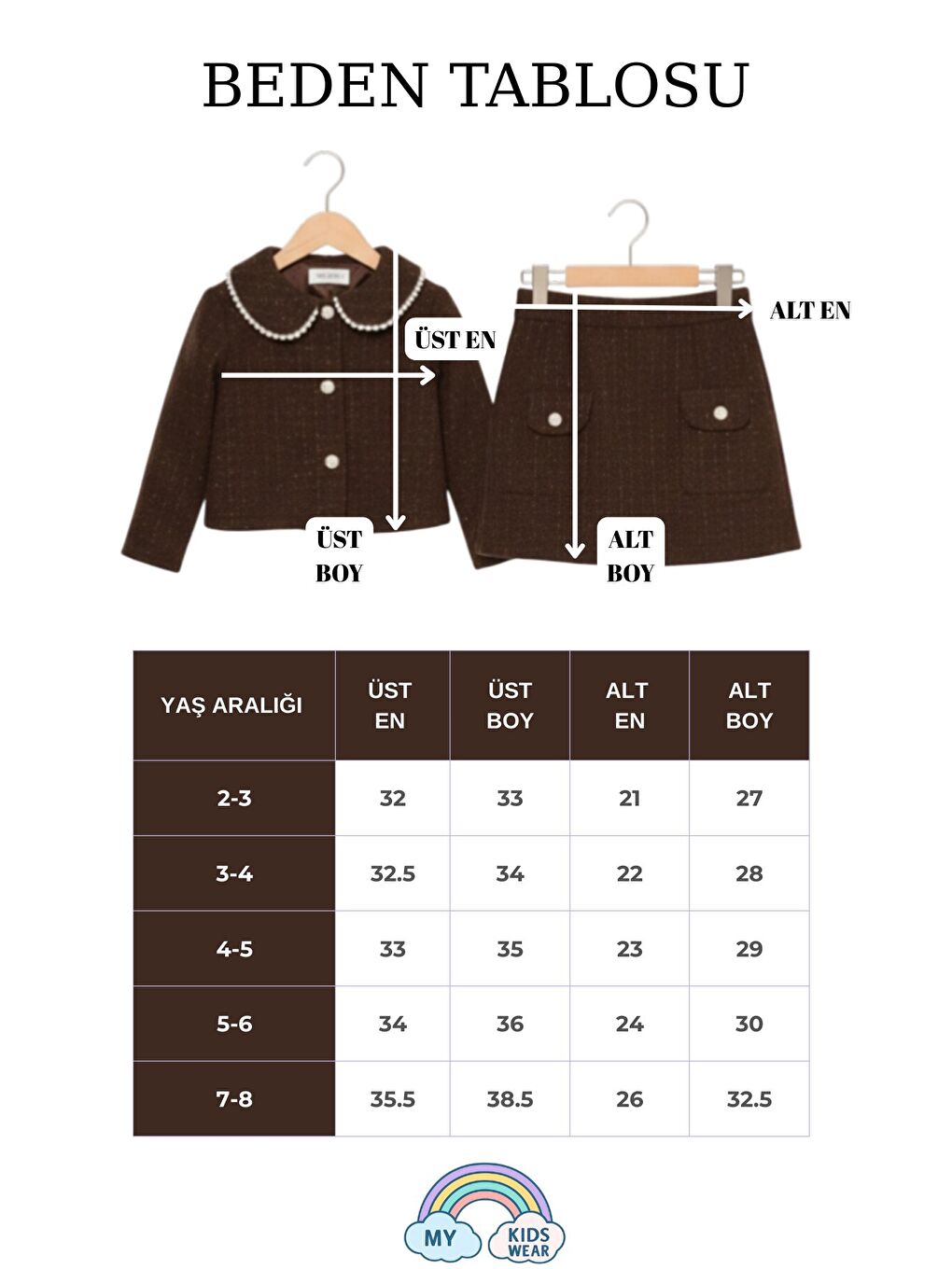 Kahverengi Kız Çocuk Bayramlık İnci Detaylı Tüvit Takım 12543-3