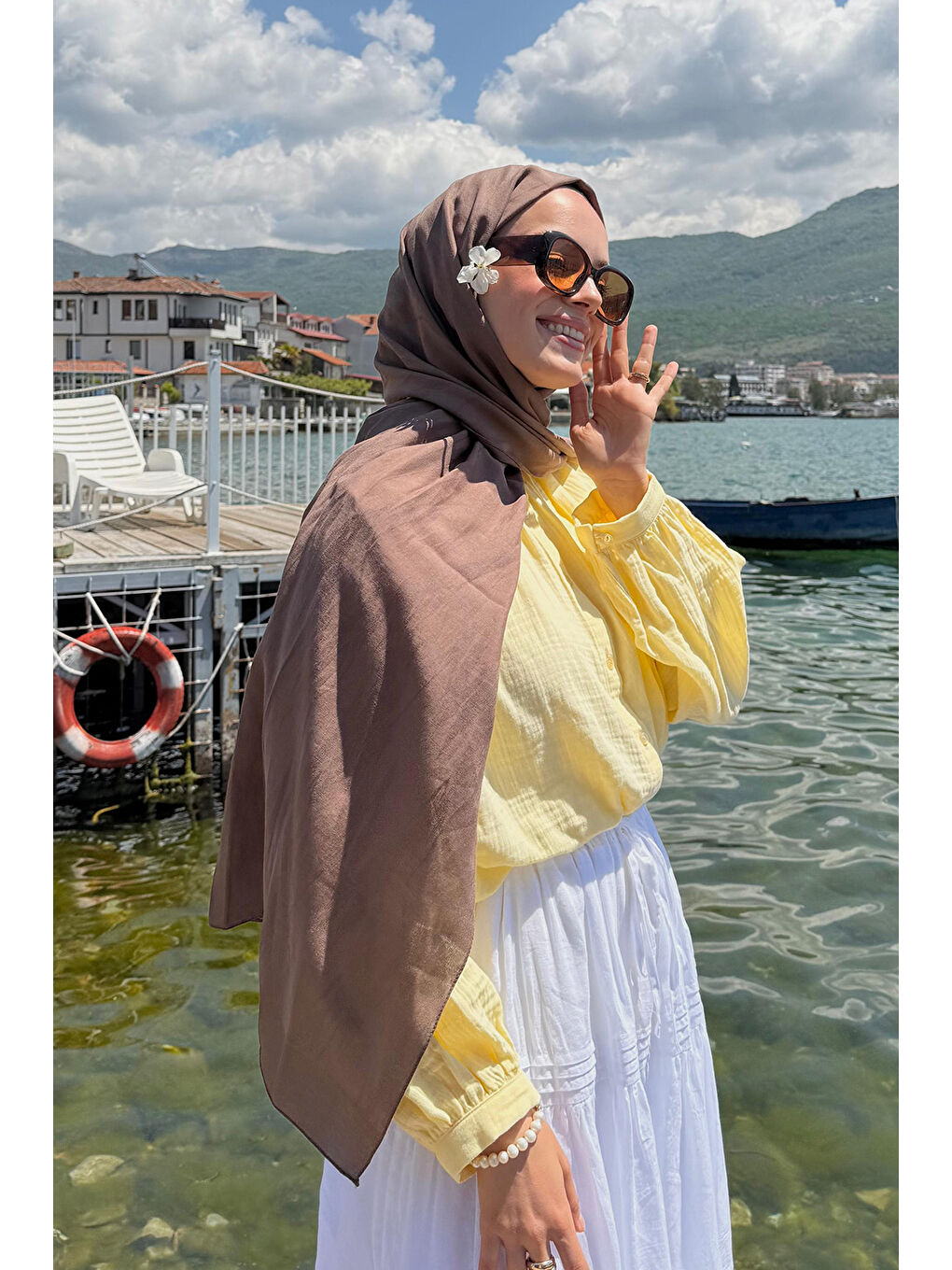 Kahverengi Pamuk Line Şal Soft Kahve-5