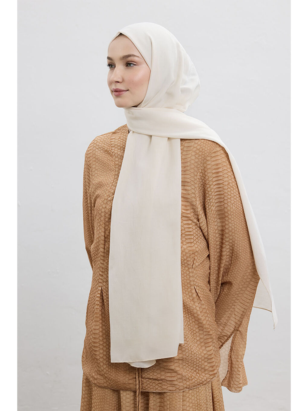 Pamuk Line Şal Ekru-4