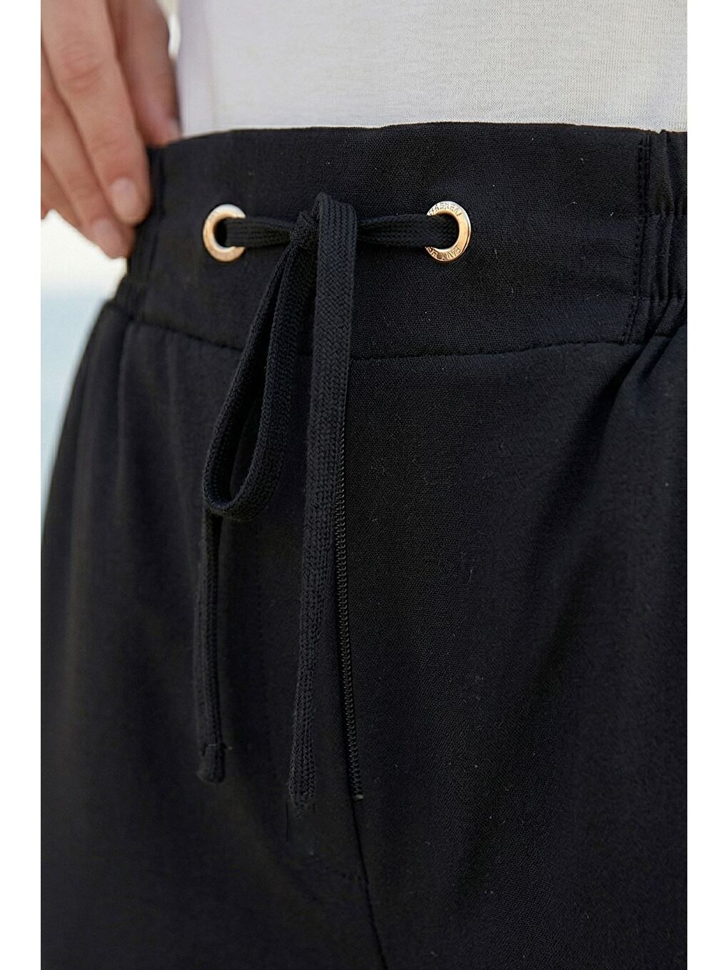 Siyah Kadın Bel Lastikli Pantolon-2