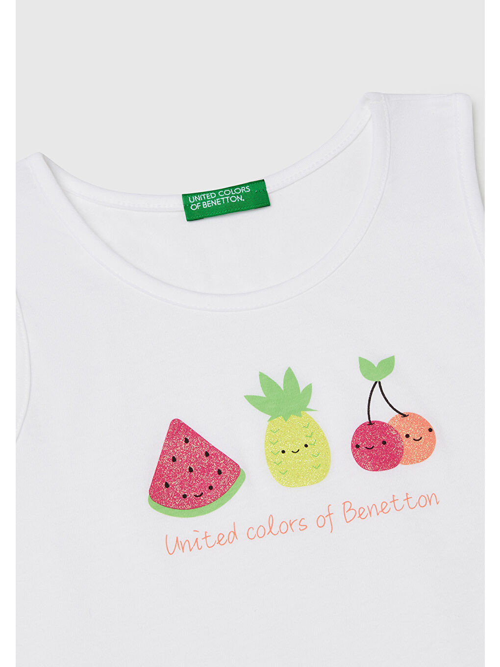 Kız Çocuk Beyaz Simli Benetton Logo Baskılı Atlet-2