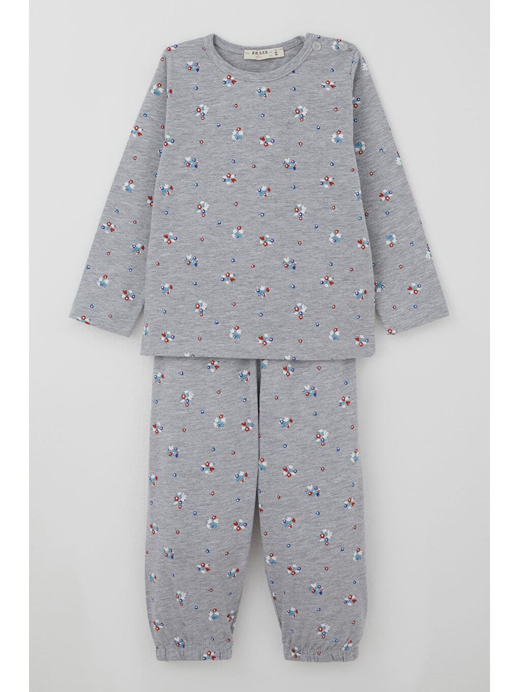 Kız Bebek Pijama Takımı Renkli Çiçek Desenli Gri Melanj (9 Ay-3 Yaş)