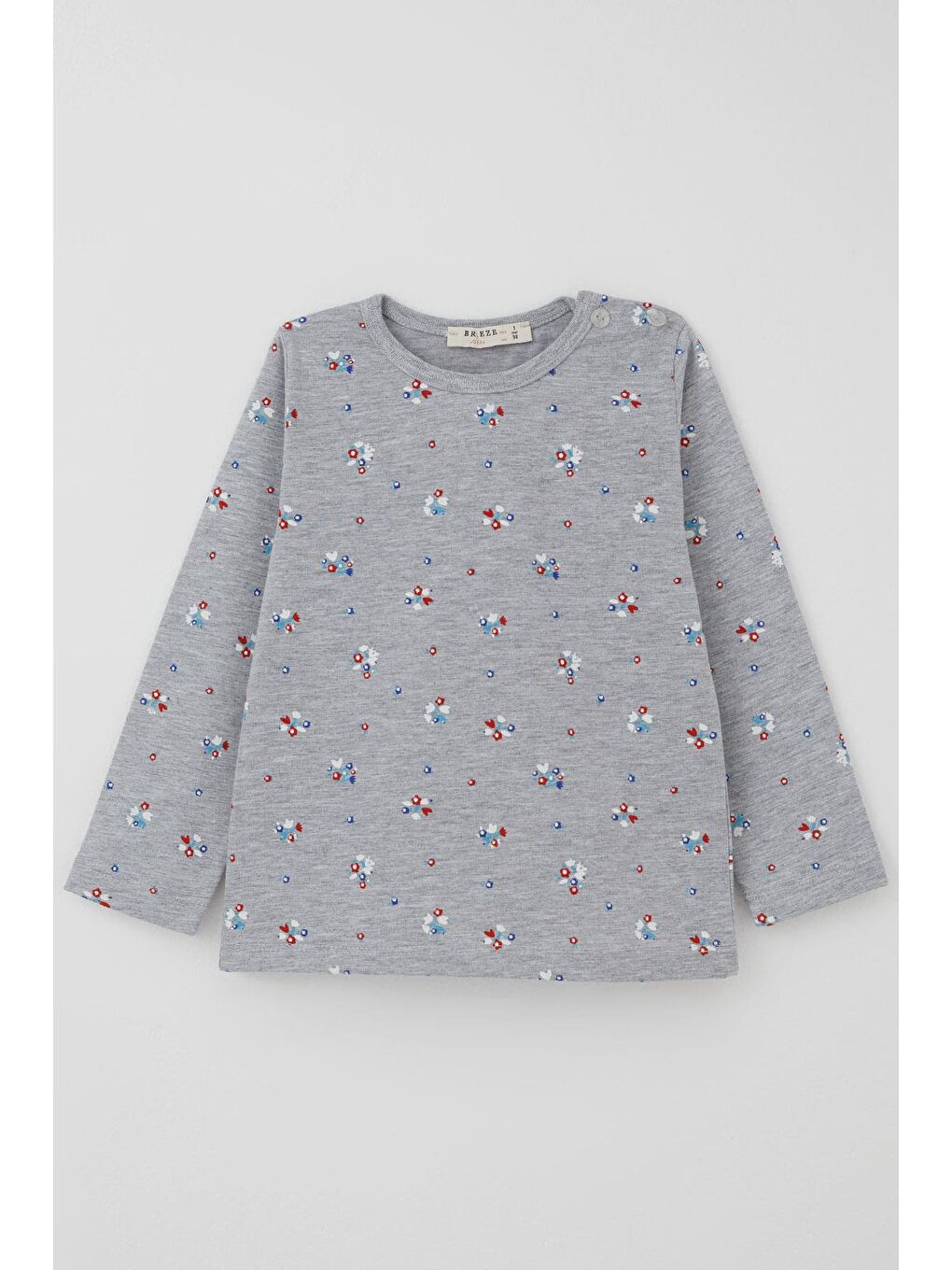 Kız Bebek Pijama Takımı Renkli Çiçek Desenli Gri Melanj (9 Ay-3 Yaş)-1