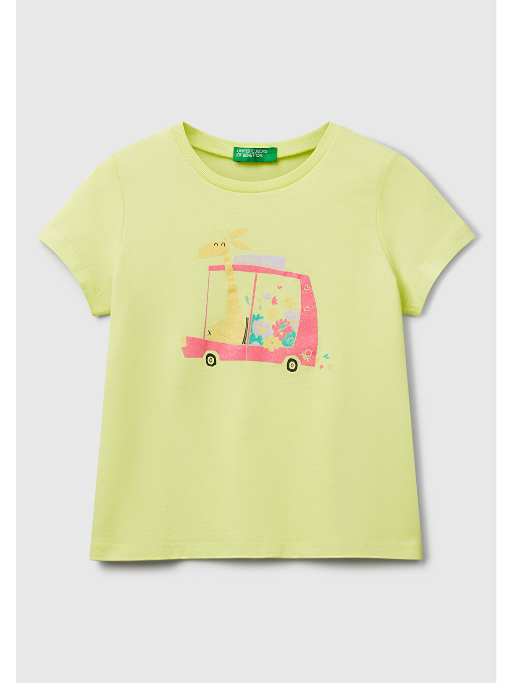 Kız Çocuk Sarı Simli Grafik Baskılı T-Shirt