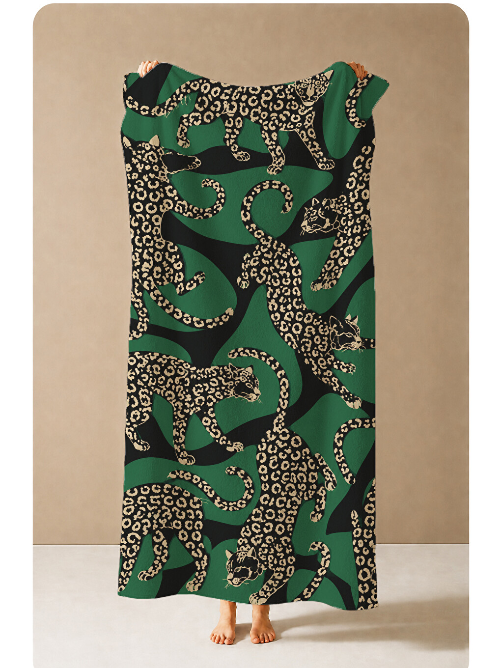 Maximalist Leopar Koyu Yeşil Desenli 70x150 Plaj Havlusu - Dijital Baskılı Solmaz Banyo Havlusu-1