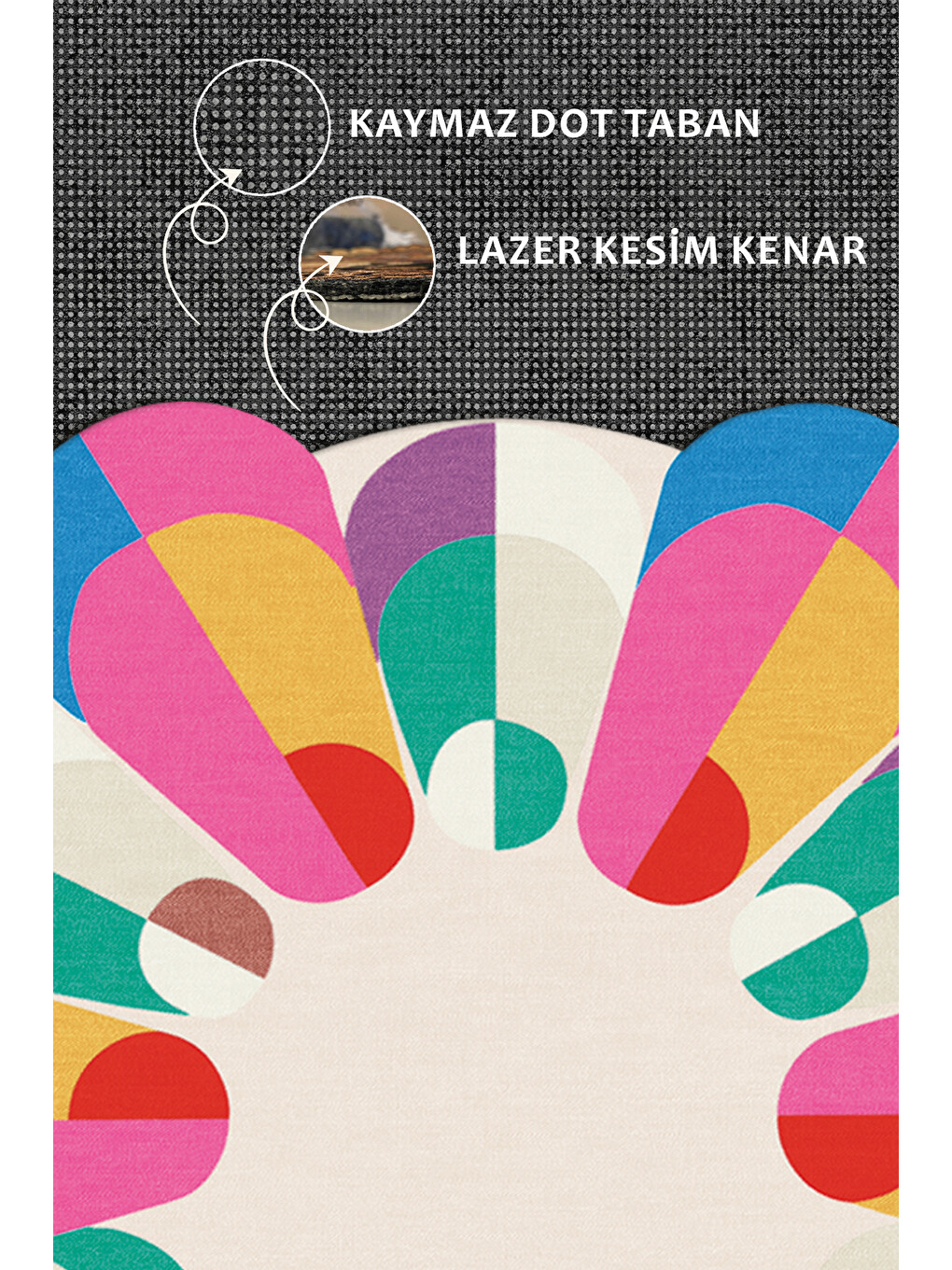 Pembe Modern Dekoratif Halı – Makinada Yıkanabilir, Kaymaz Taban, İnce Lazer Kesim Halı-3