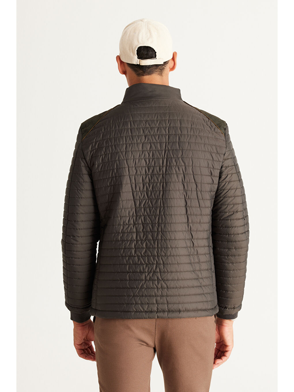 Erkek Haki Standart Fit Normal Kesim Dik Yaka Desenli Mont-5