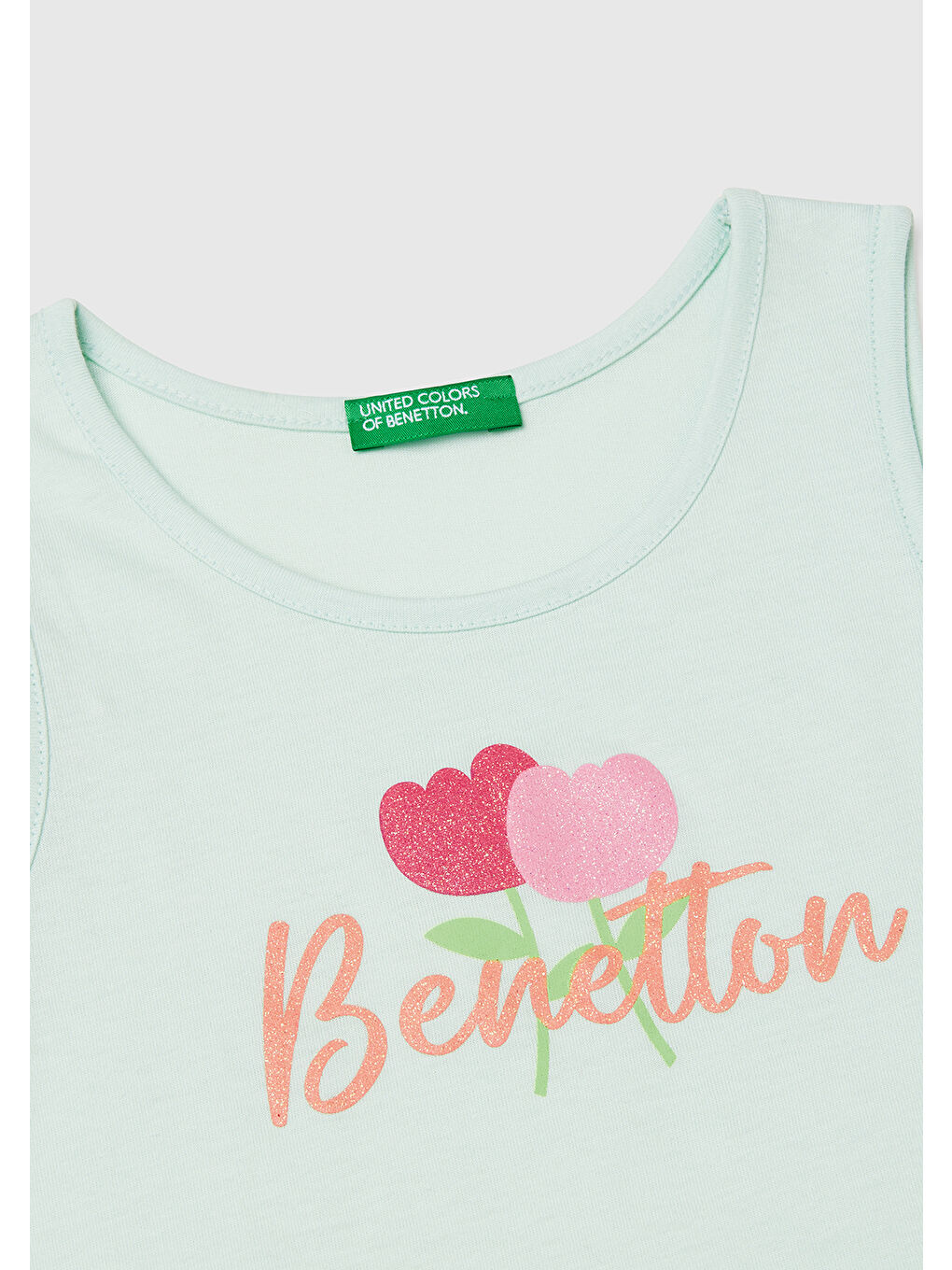 Turkuaz Kız Çocuk Su Yeşili Simli Benetton Logo Baskılı Atlet-2