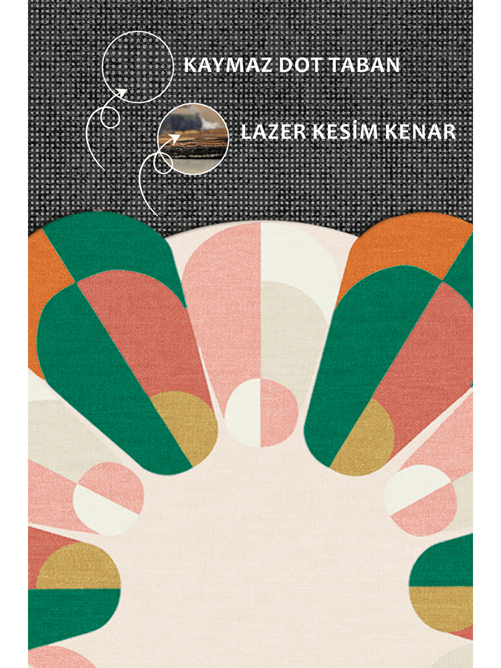 Yeşil Modern Dekoratif Halı – Makinada Yıkanabilir, Kaymaz Taban, İnce Lazer Kesim Halı-3