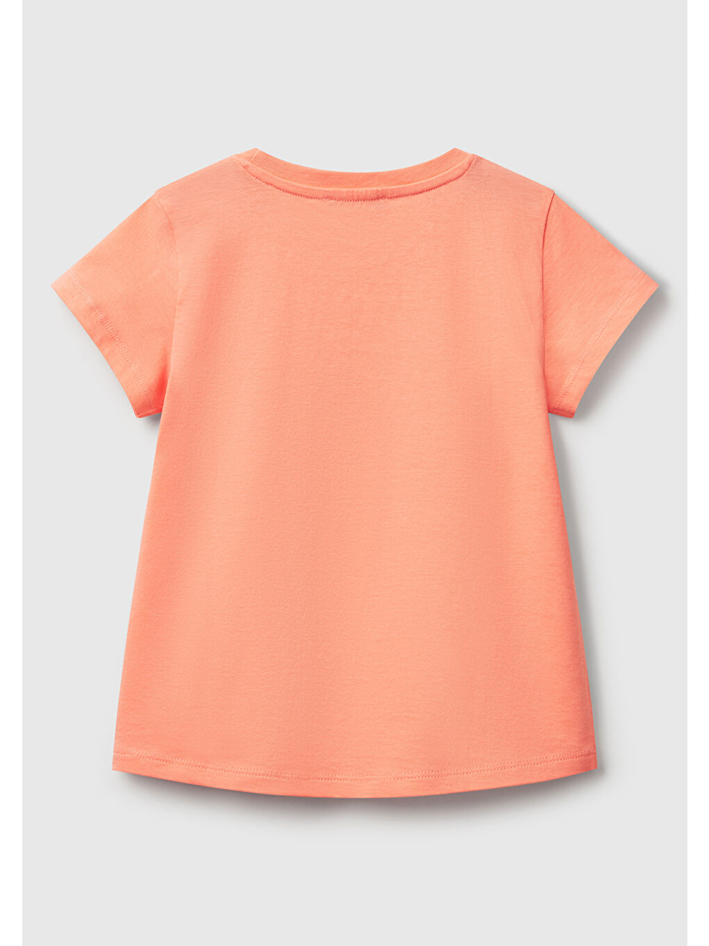 Bej Kız Çocuk Yavruağzı Simli Benetton Logo Baskılı T-Shirt-1