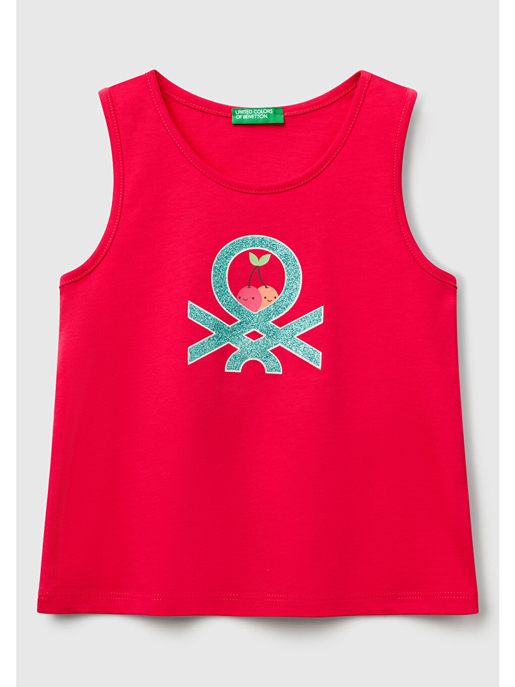 Kız Çocuk Fuşya Simli Benetton Logo Baskılı Atlet