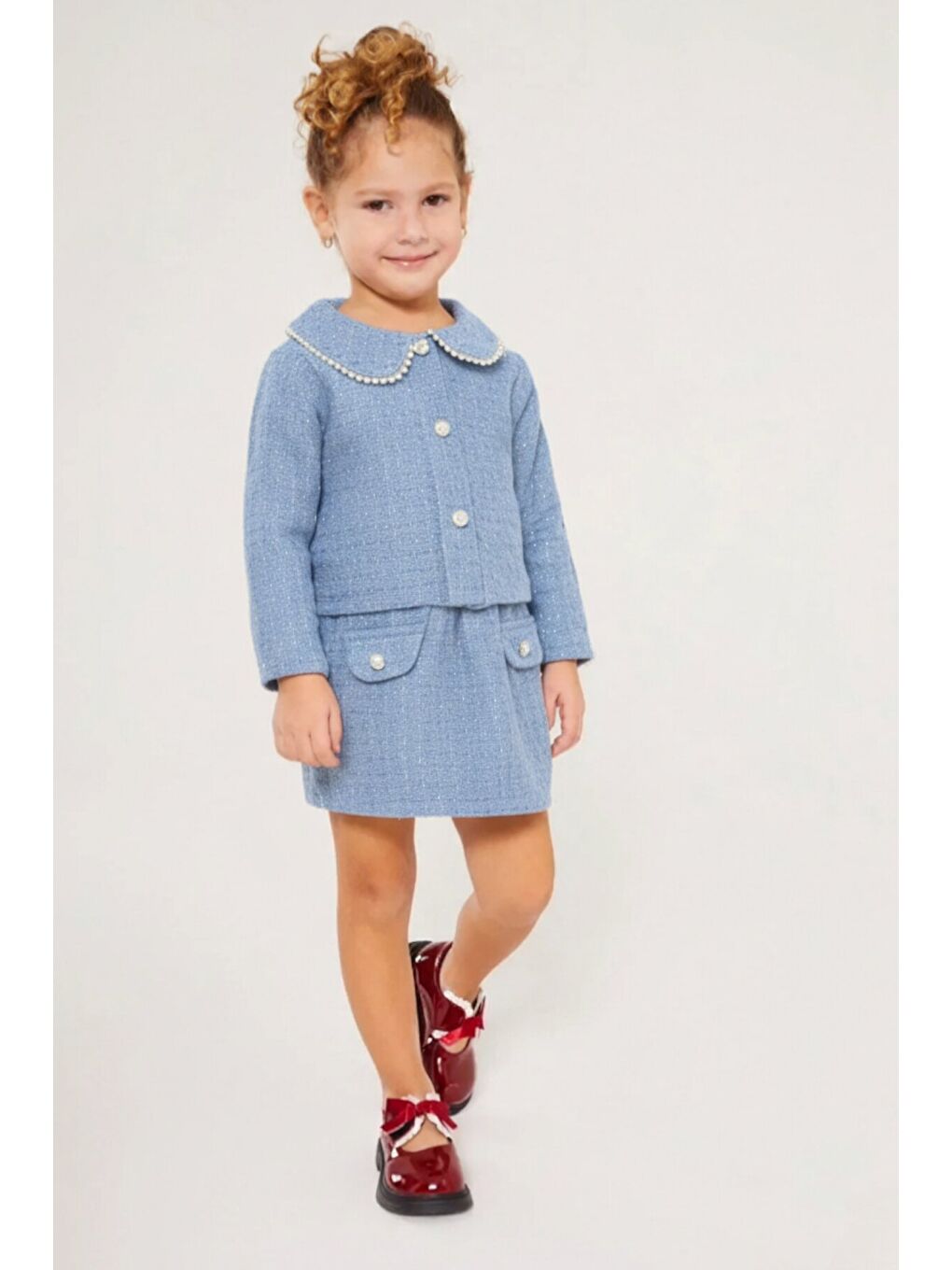 Mavi Kız Çocuk Bayramlık İnci Detaylı Tüvit Takım 12546-1
