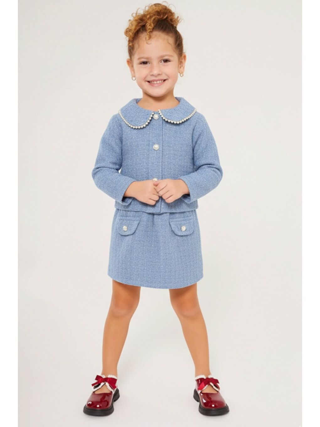 Mavi Kız Çocuk Bayramlık İnci Detaylı Tüvit Takım 12546-3