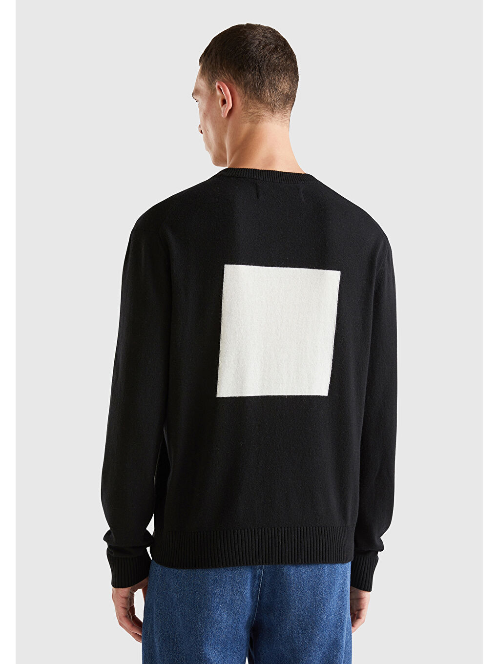 Erkek Siyah Yün Karışımlı Büyük Kare Desenli Kazak-2