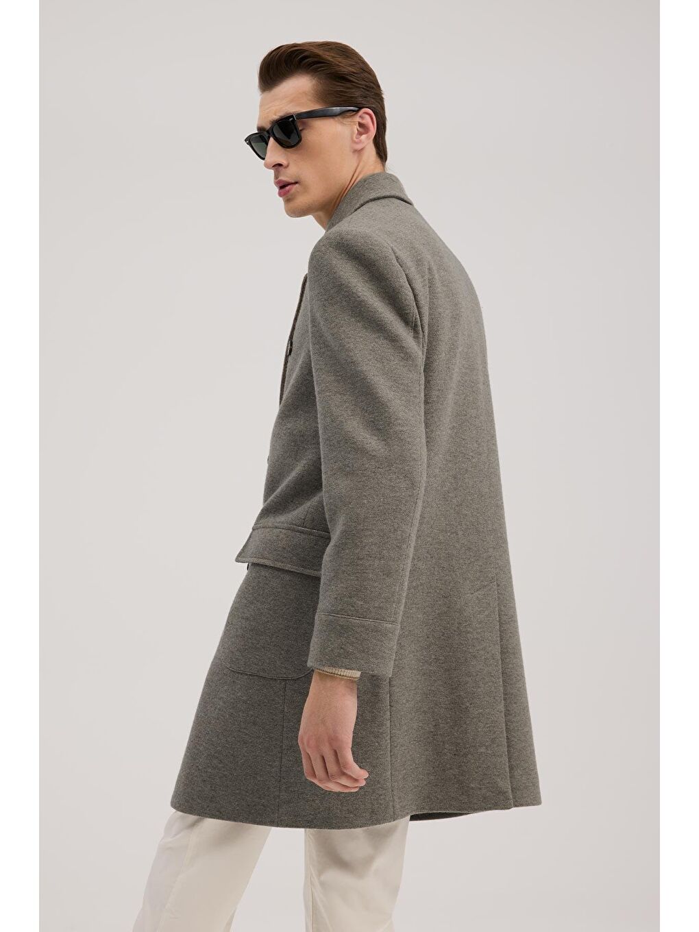 Bej Vizon Comfort Fit Kruvaze Yünlü Kaban-3