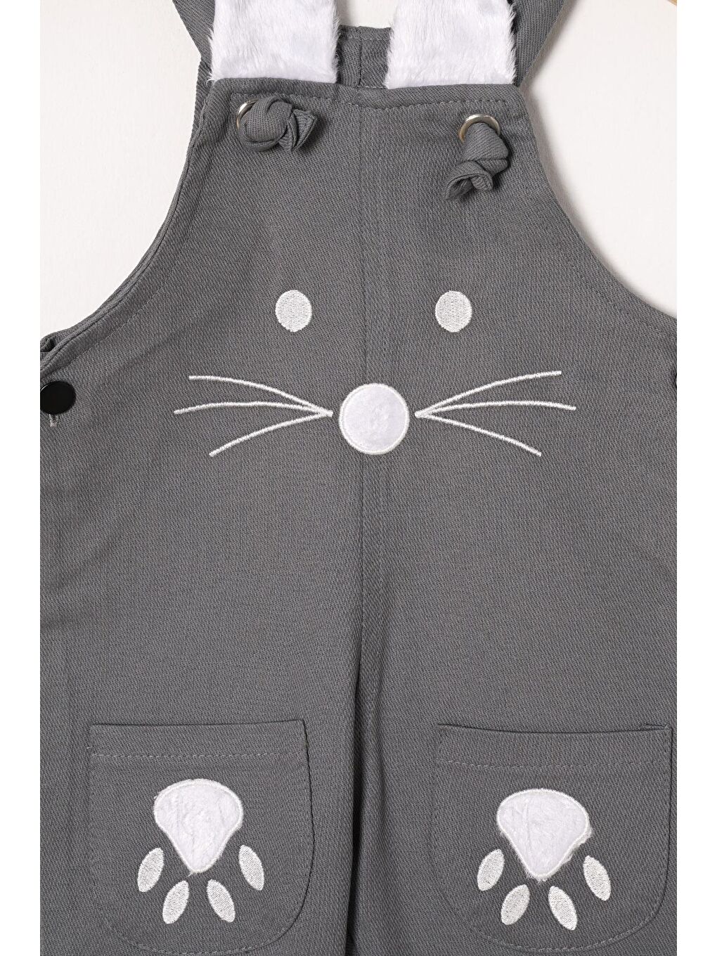 Askılı Çift Cepli Kedicik Gri Beyaz Renk Erkek Çocuk Tulum-1