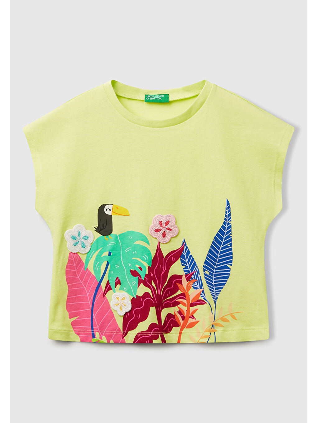 Kız Çocuk Sarı Kroşe Detaylı Kimono Kollu T-Shirt