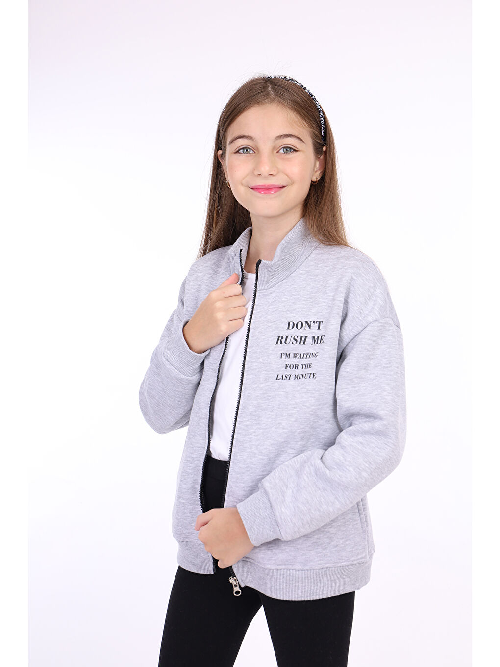 Gri Kız Çocuk Baskılı Hırka-1