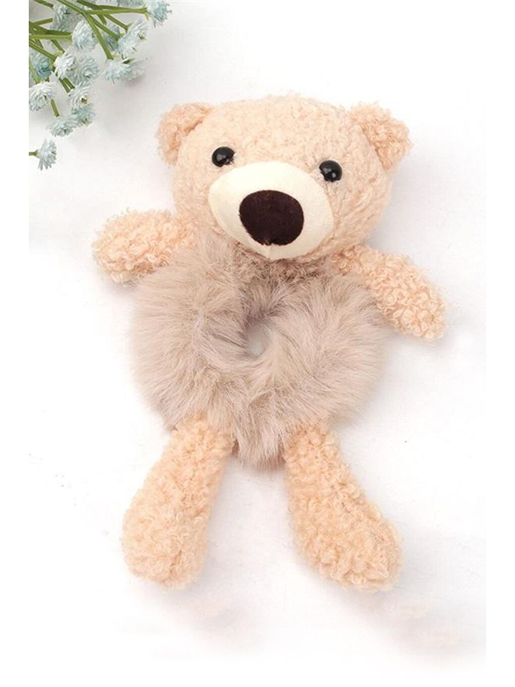 Bej Teddy Bear Peluş Ayıcıklı Kürklü Simit Toka-1