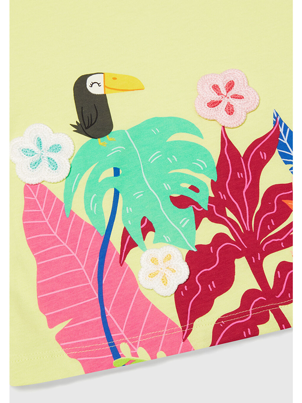 Kız Çocuk Sarı Kroşe Detaylı Kimono Kollu T-Shirt-2