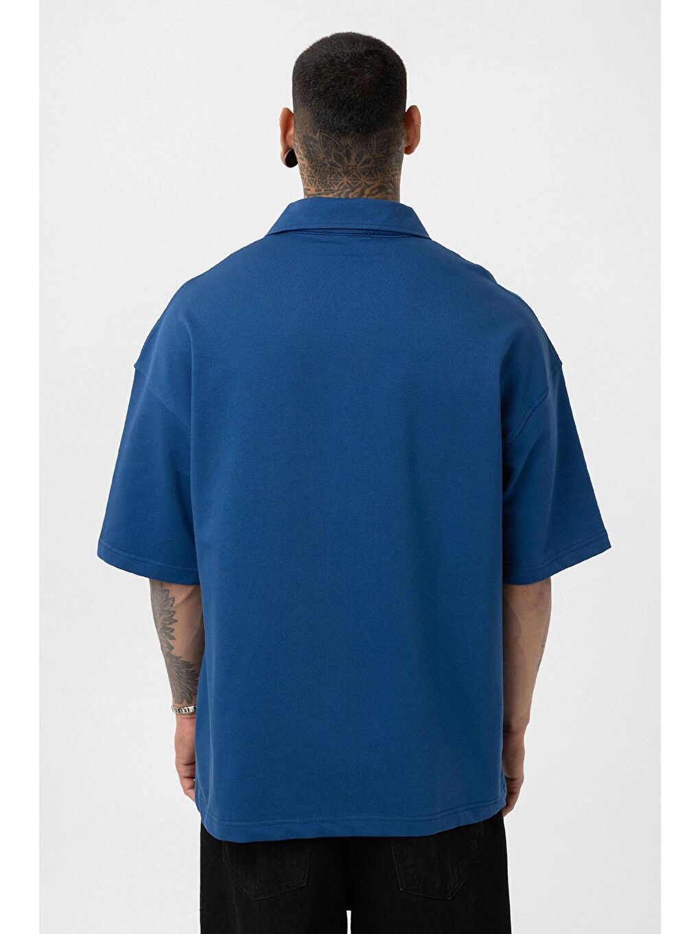 Basic Polo Yaka Oversize Tişört İndigo-4