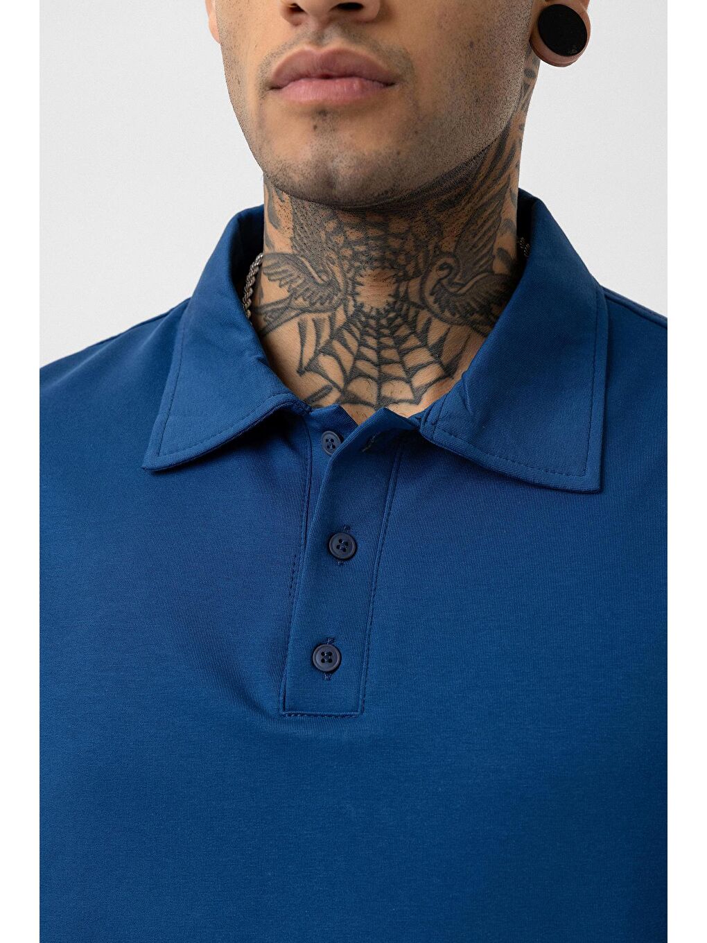 Basic Polo Yaka Oversize Tişört İndigo-5