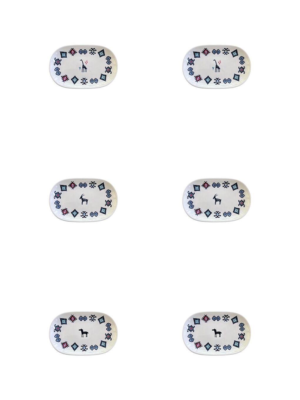 Karışık Porselen Hitit Oval Kayık Tabak Takımı 20x13cm 6 Parça TVL6OKYPRS1229