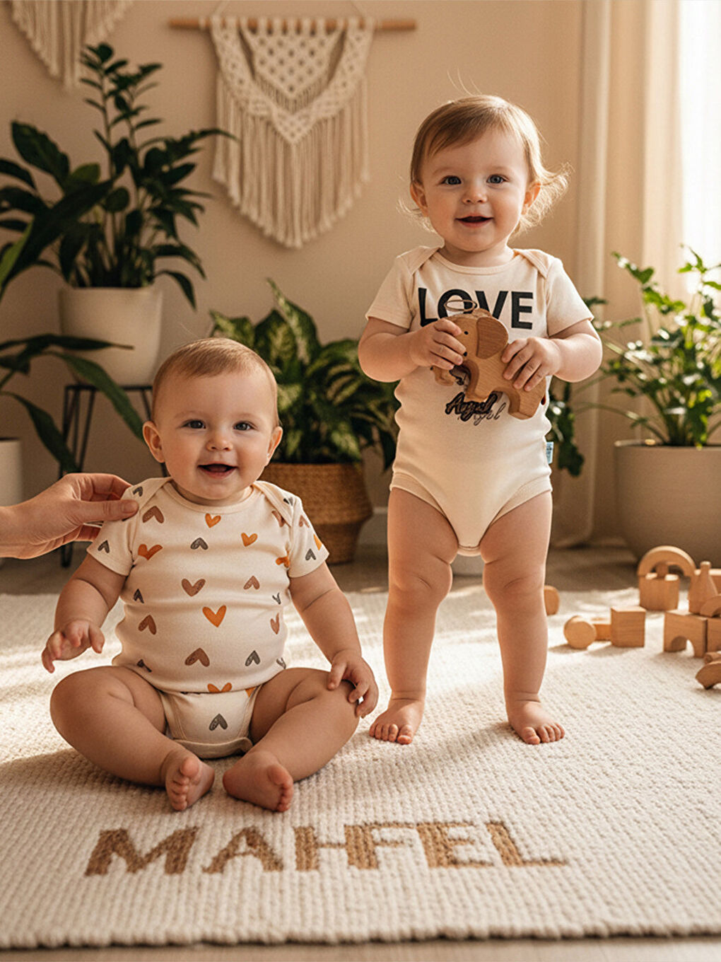 Turuncu 2'Li %100 Pamuklu Organik Baskılı Kısa Kollu Çıtçıtlı Bebek Body Zıbın 827-1