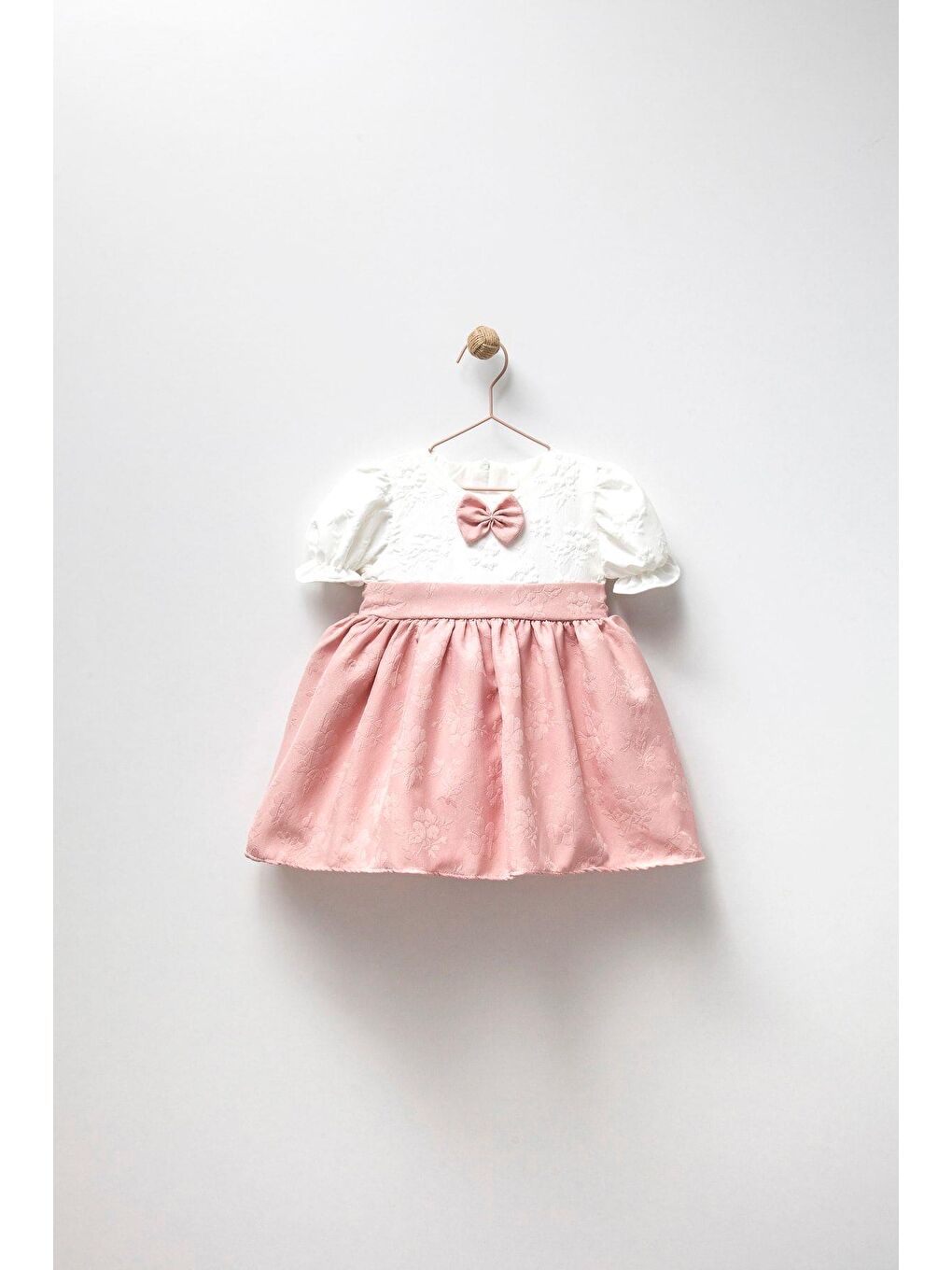 Karışık Kız Çocuk Ekru Pembe Fiyonklu Astarlı Elbise