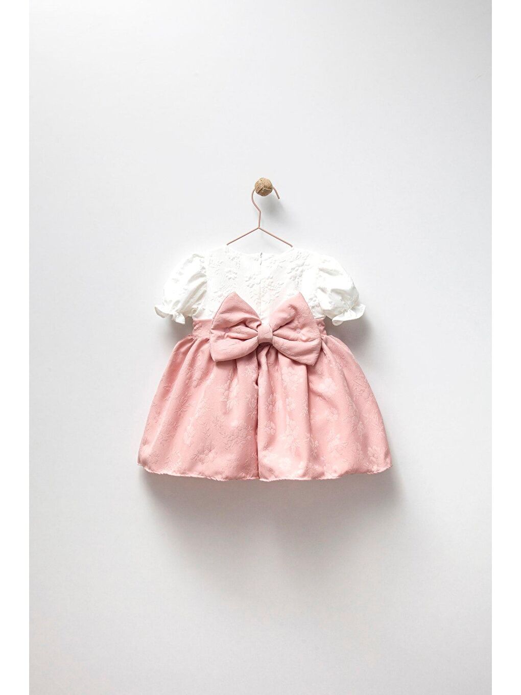 Karışık Kız Çocuk Ekru Pembe Fiyonklu Astarlı Elbise-1