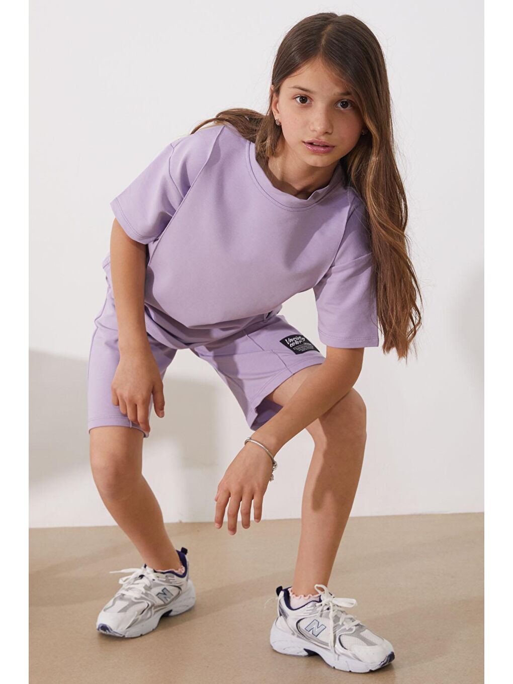 Lila Oversize Tişörtlü Çımalı Kız Çocuk Şortlu Takım 18905