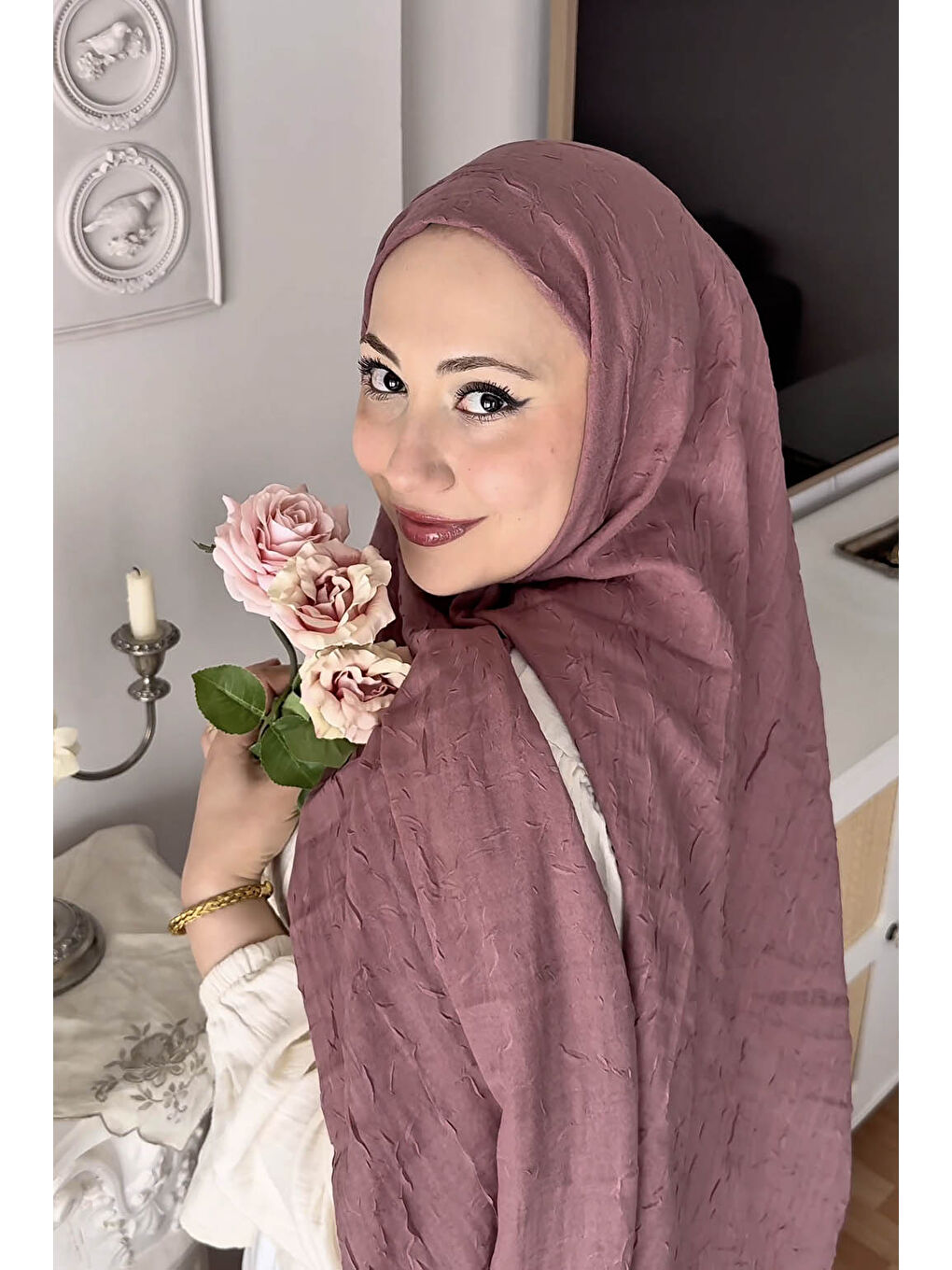 Pembe Bambu Şal Gül Kurusu-6