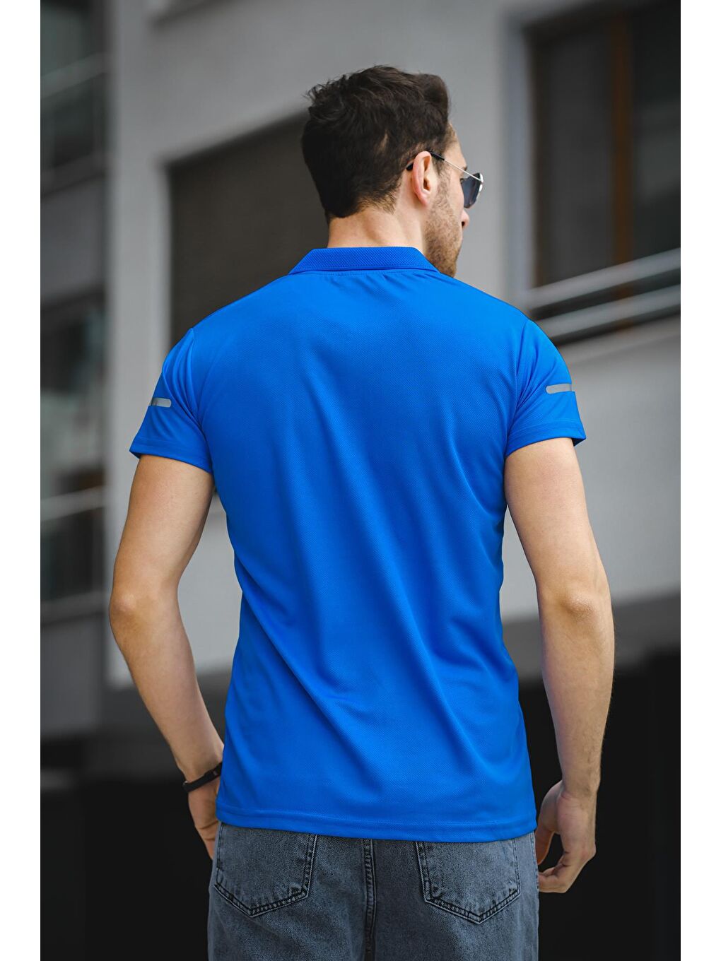 Mavi Este Mikro Polyester Performans Antrenman Erkek Bisiklet Yaka Tişört-2